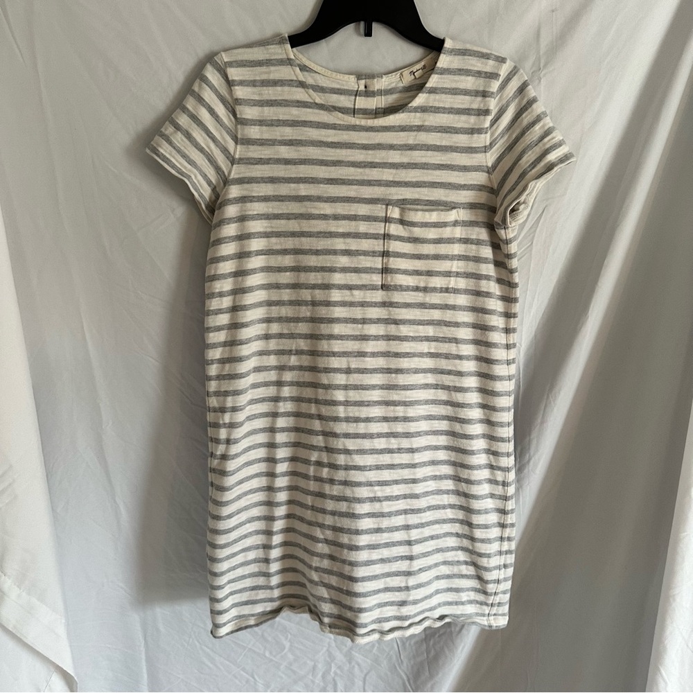Madewell Button Back Dress with Gray & Cream Stripes Size S